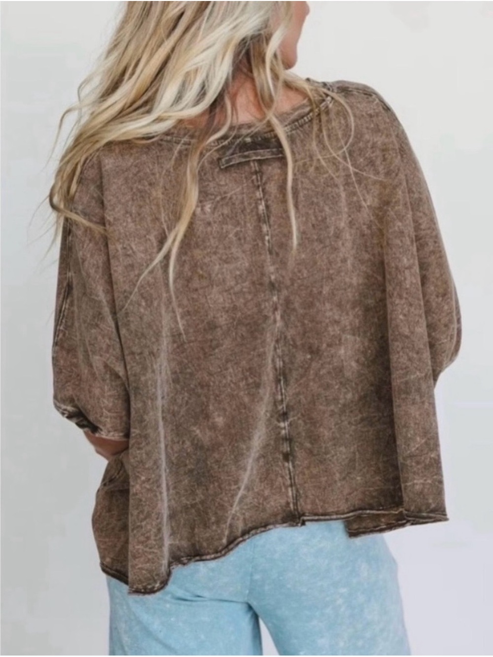 NWT🤎Zenana Premium Cotton Crinkle Wash Oversized Tee One Size Brown - Picture 2 of 4